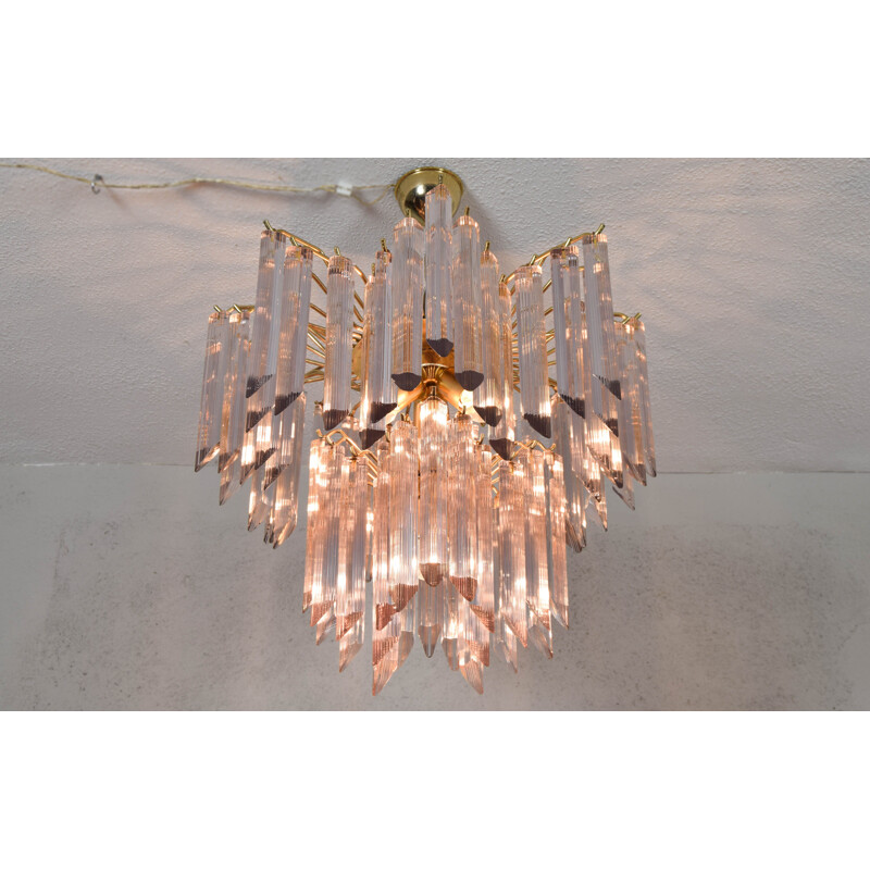 Mid century Italian Triedri Murano glass chandelier