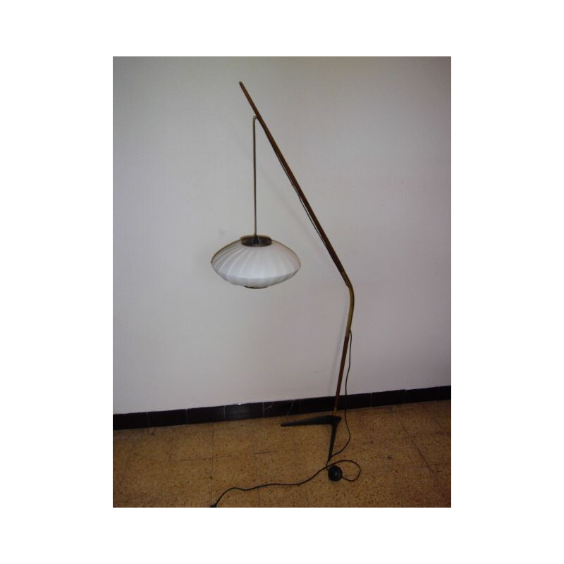 Vintage teak and brass "fishing rod" floor lamp by Svend Aage Holm Sorensen