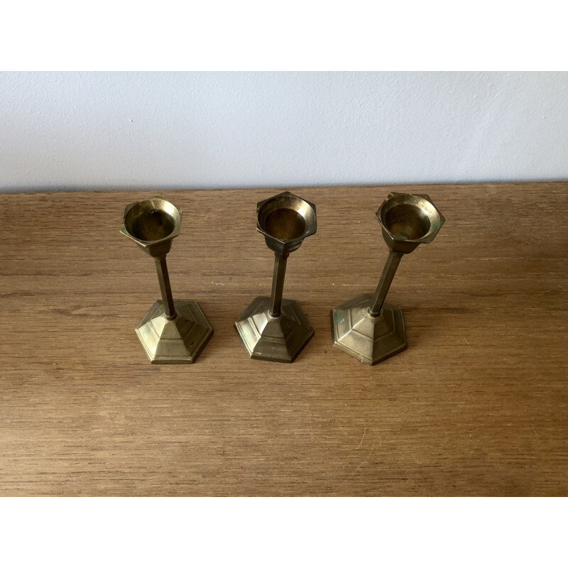 Set di 3 portacandele in ottone vintage