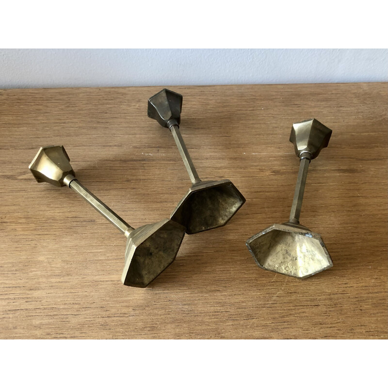 Set of 3 vintage brass candle holders