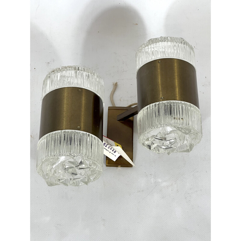 Vintage wall lamp in glass and golden aluminum by Stilux Milano, Italy 1960