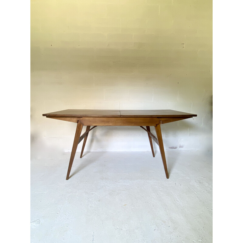 Table à système vintage en bois et placage, 1950