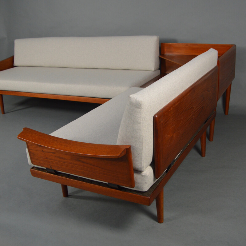 Set of 2 Gustav Bahus sofas and table in teak, KINDT-LARSEN - 1960s