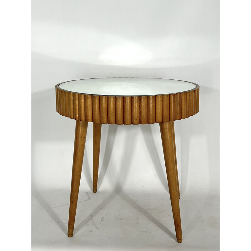 Mid century wood and mirror side table, Italy 1940s