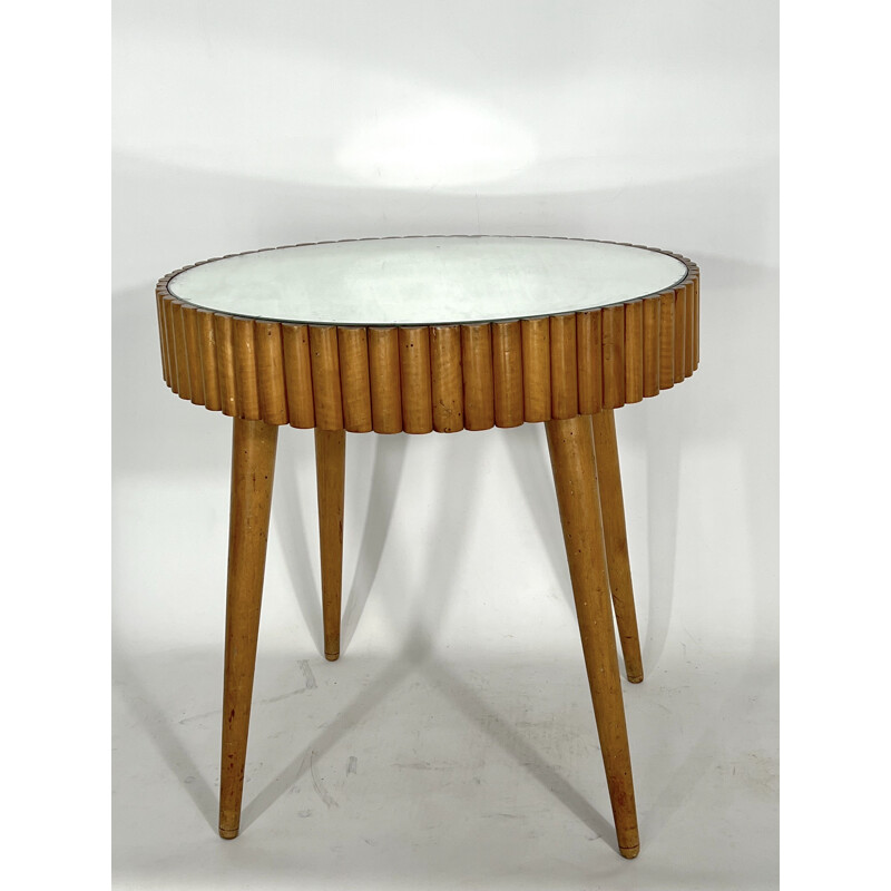 Mid century wood and mirror side table, Italy 1940s
