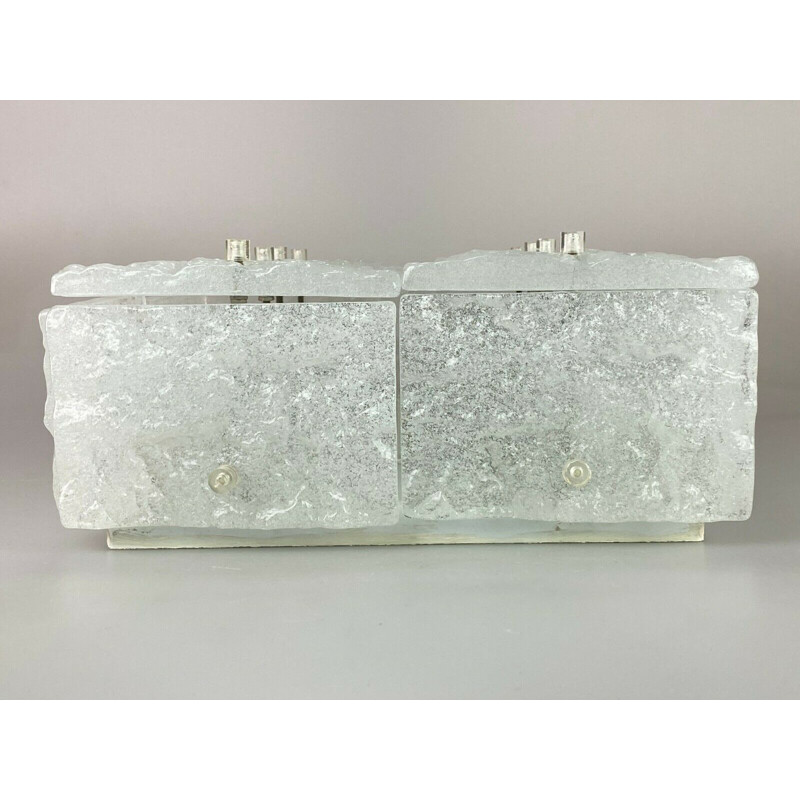 Vintage ice glass ceiling lamp by Kalmar Franken, 1960s-1970s