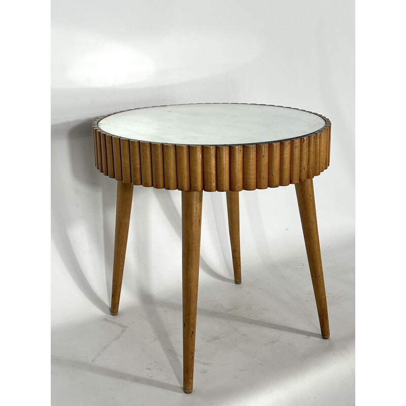 Table d'appoint vintage en bois et miroir, Italie 1940