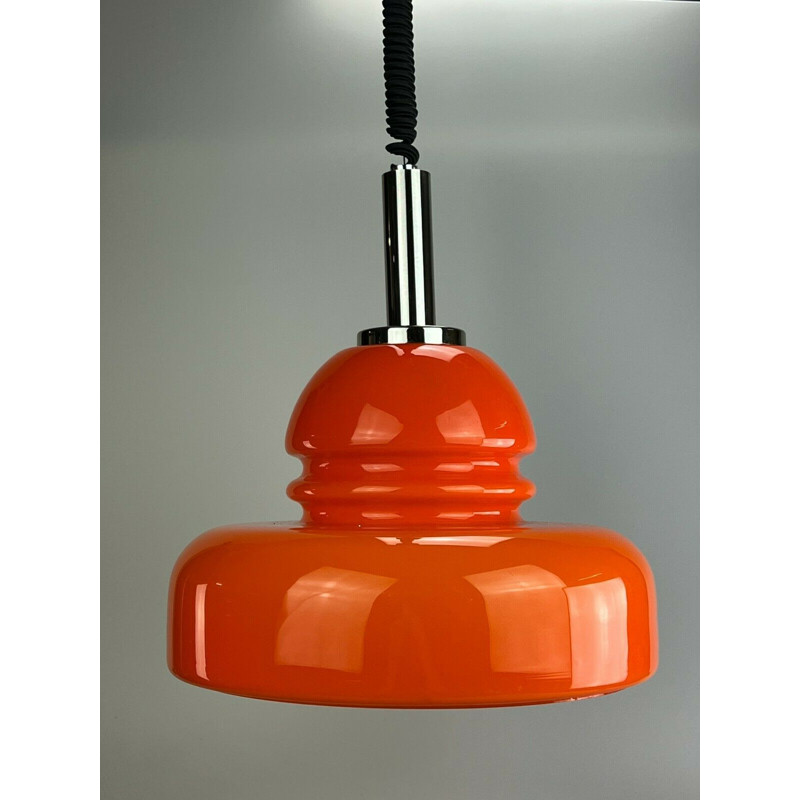 Vintage hanglamp van chroom en glas, 1960-1970