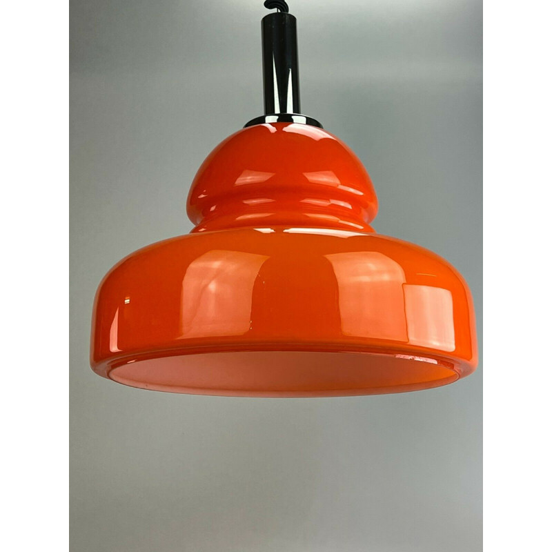 Vintage hanglamp van chroom en glas, 1960-1970