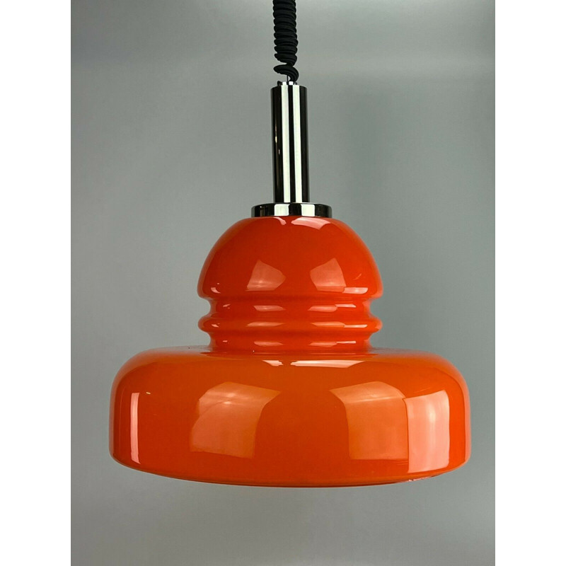 Vintage hanglamp van chroom en glas, 1960-1970