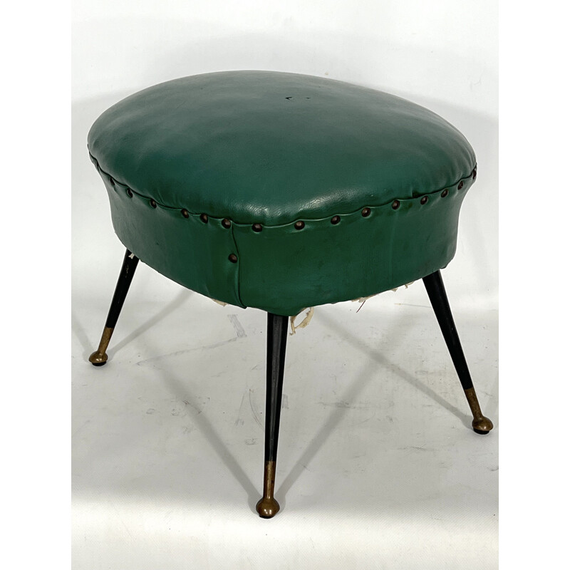 Vintage pouffe italiana em pele, 1950