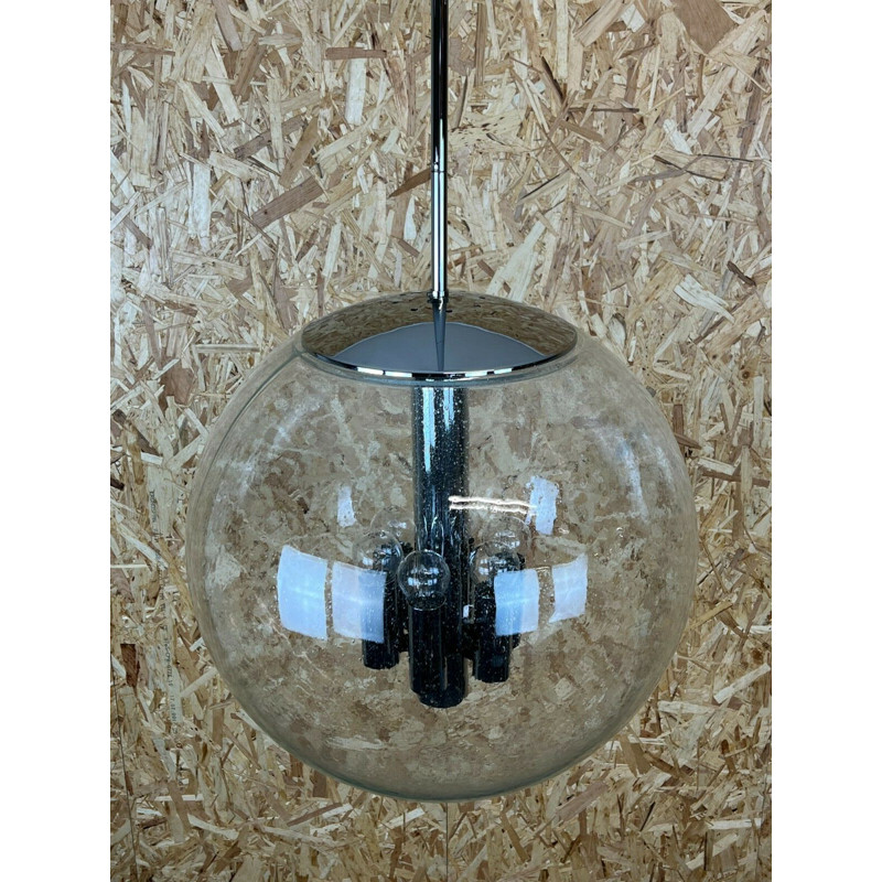 Glashütte Limburg vintage spherical suspension lamp, 1960