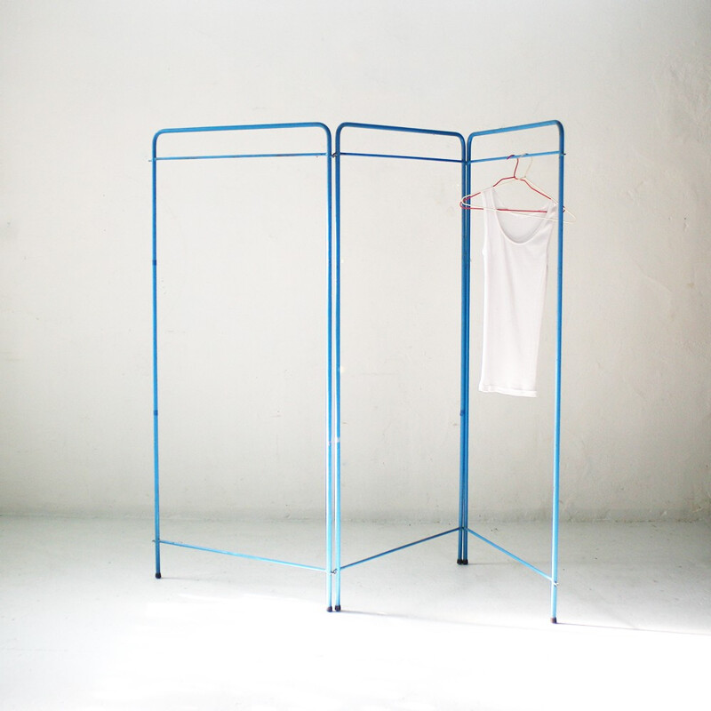Blue tubular steel screen clothes-stand - 1950s