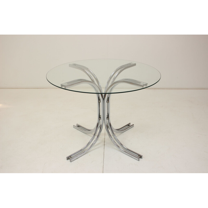 Table ronde vintage en chrome et verre, Italie 1980