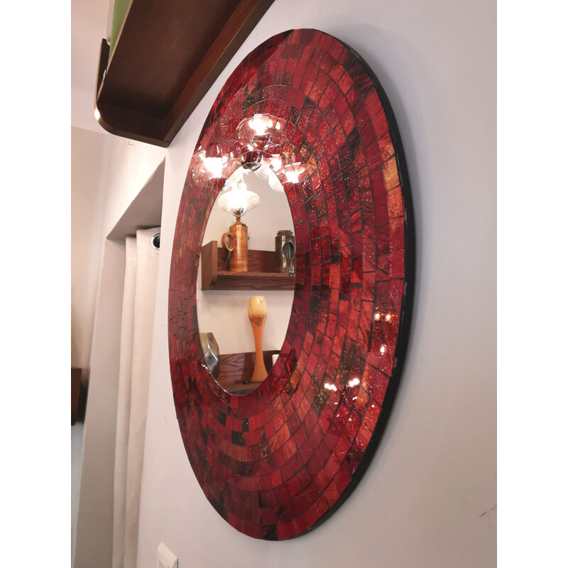 Miroir vintage en bois noir et mosaïque
