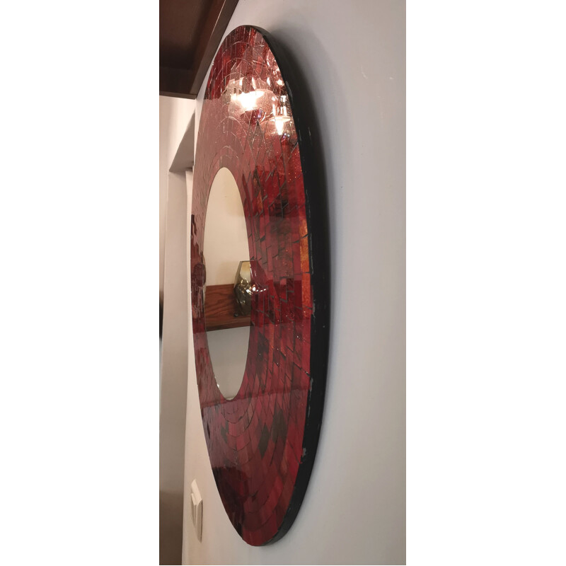 Vintage mirror in black wood and mosaic