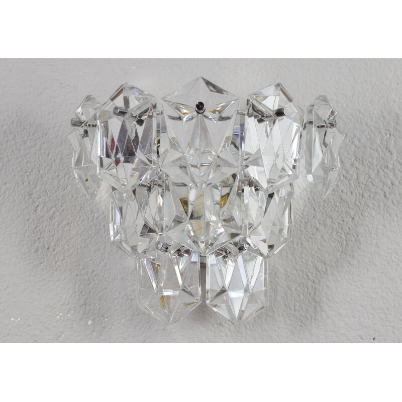 Mid century chrome and crystal glass Kinkeldey wall lamp, Germany 1960s