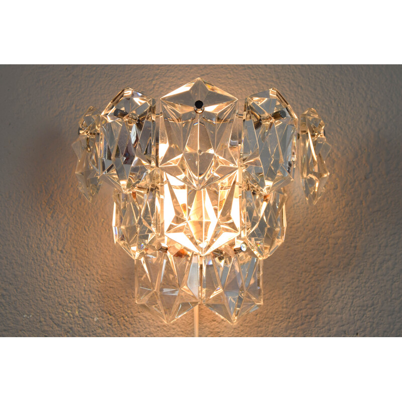 Mid century chrome and crystal glass Kinkeldey wall lamp, Germany 1960s