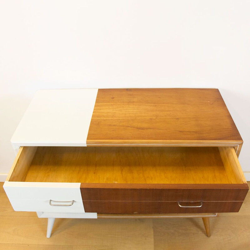 Mid century teak and beechwood chest of drawers, Spain 1960s