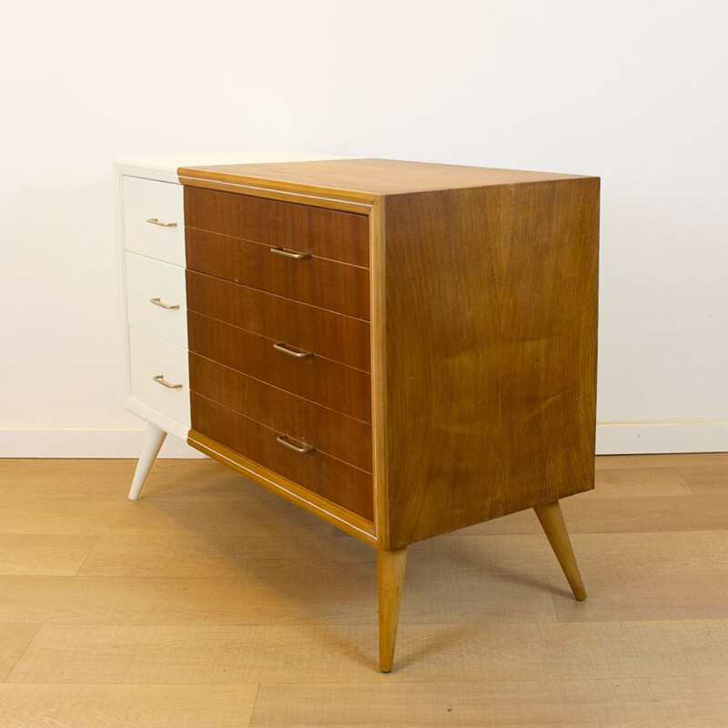 Mid century teak and beechwood chest of drawers, Spain 1960s