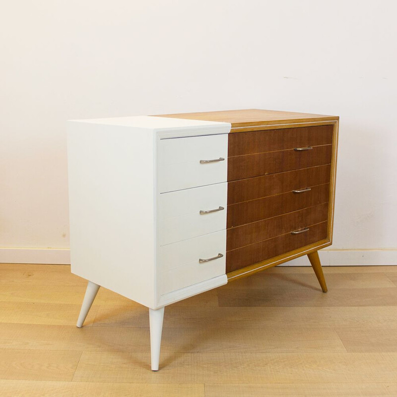 Mid century teak and beechwood chest of drawers, Spain 1960s