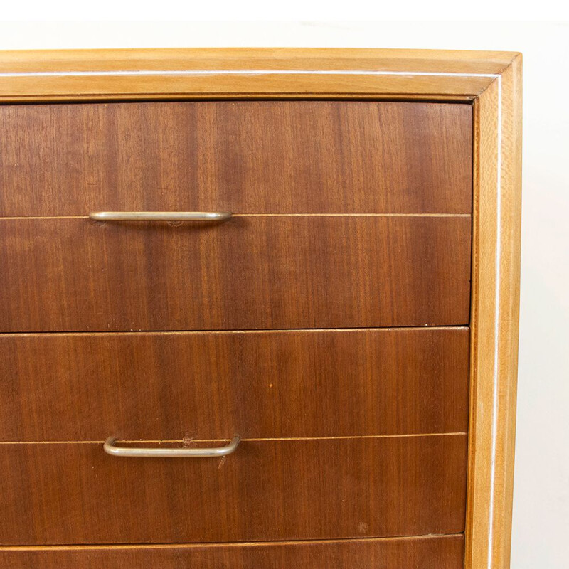 Mid century teak and beechwood chest of drawers, Spain 1960s