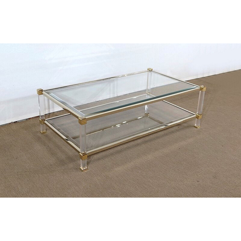 Vintage rectangular glass coffee table by Pierre Vandel, 1970