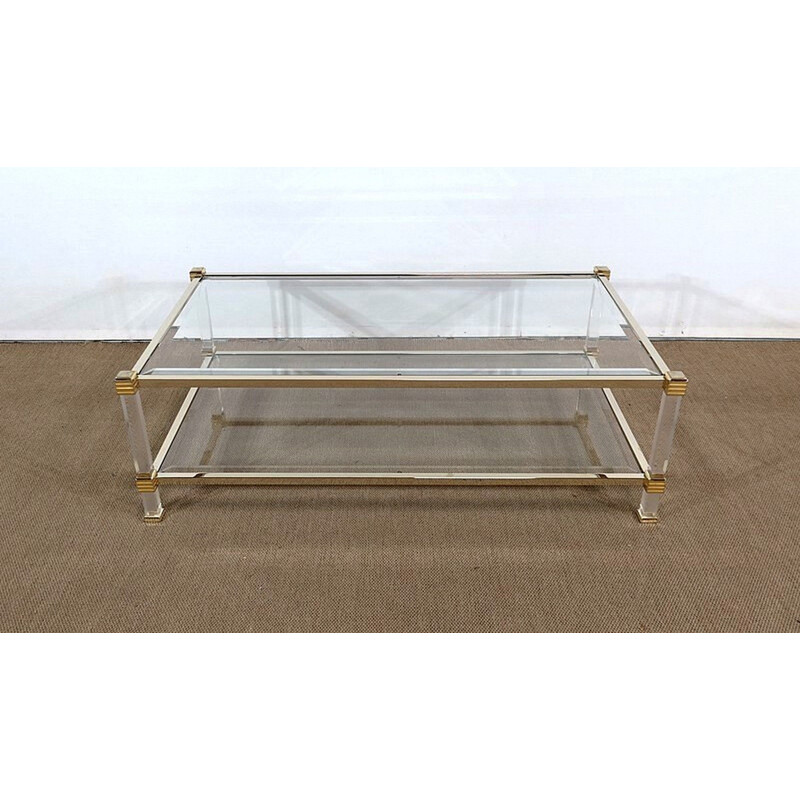 Vintage rectangular glass coffee table by Pierre Vandel, 1970