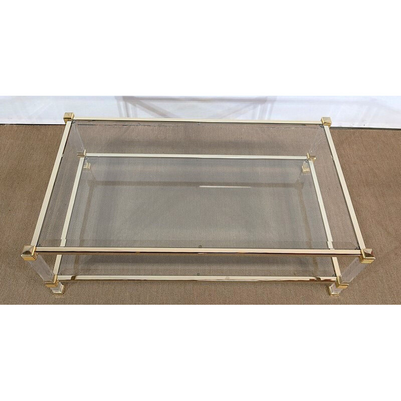 Vintage rectangular glass coffee table by Pierre Vandel, 1970