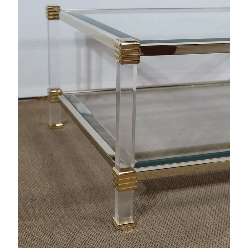 Vintage rectangular glass coffee table by Pierre Vandel, 1970