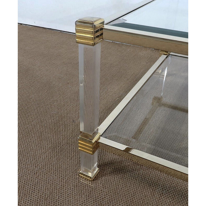 Table basse vintage en verre rectangulaire par Pierre Vandel, 1970