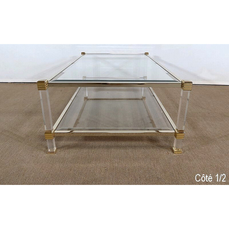 Vintage rectangular glass coffee table by Pierre Vandel, 1970