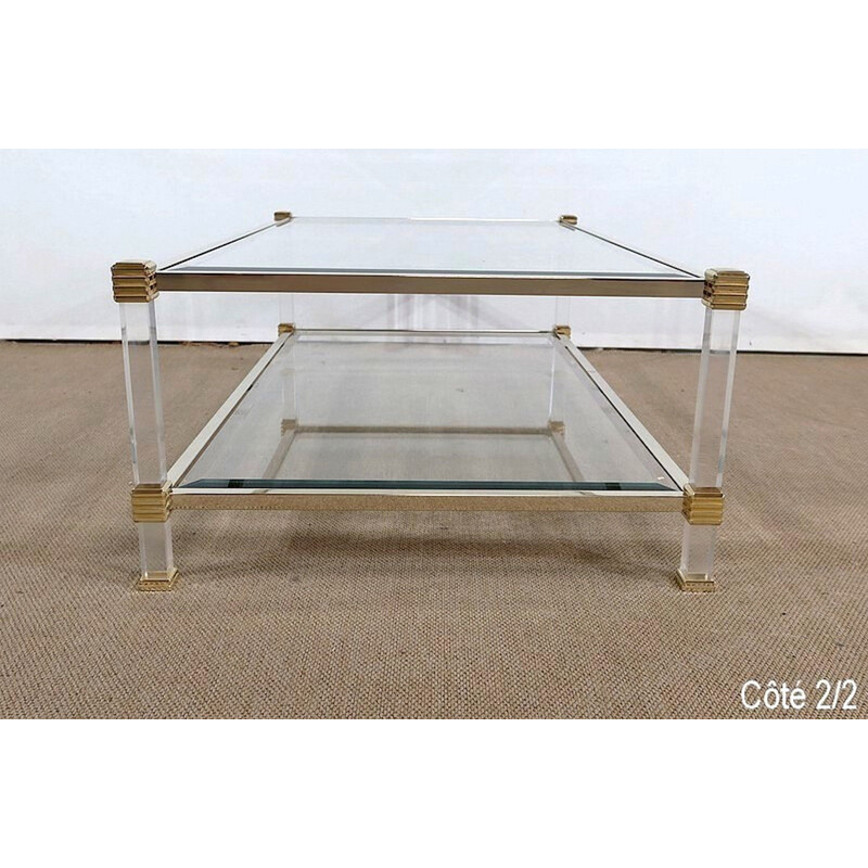 Mesa de centro de cristal rectangular vintage de Pierre Vandel, 1970