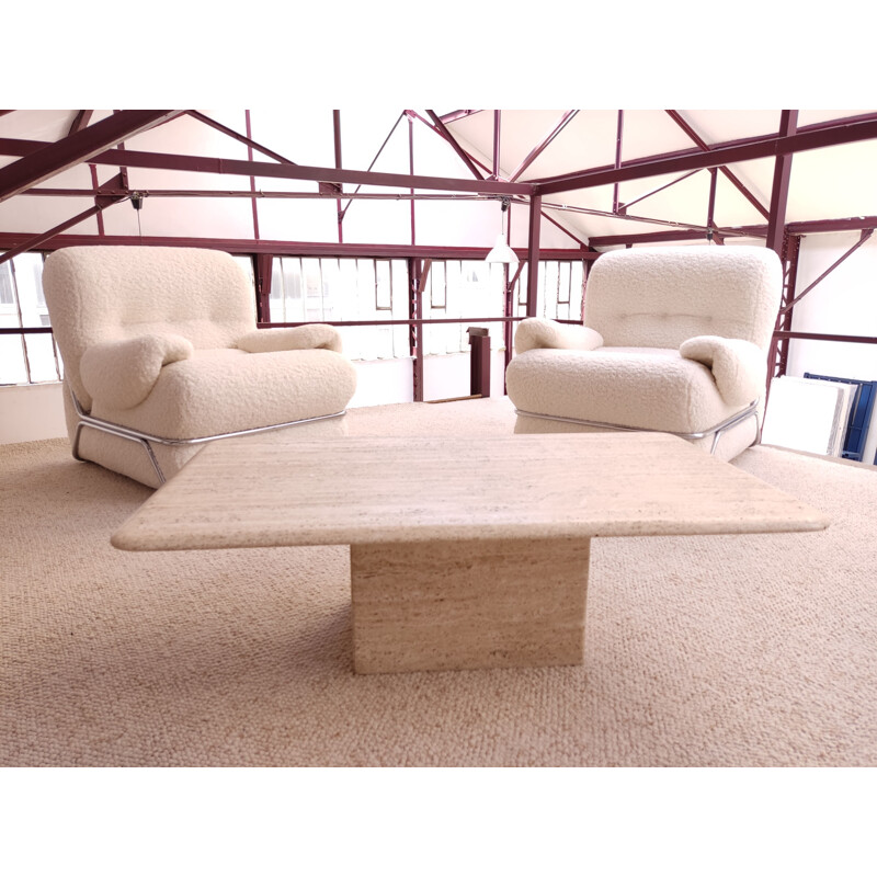 Vintage travertine coffee table by Roche Bobois, 1970