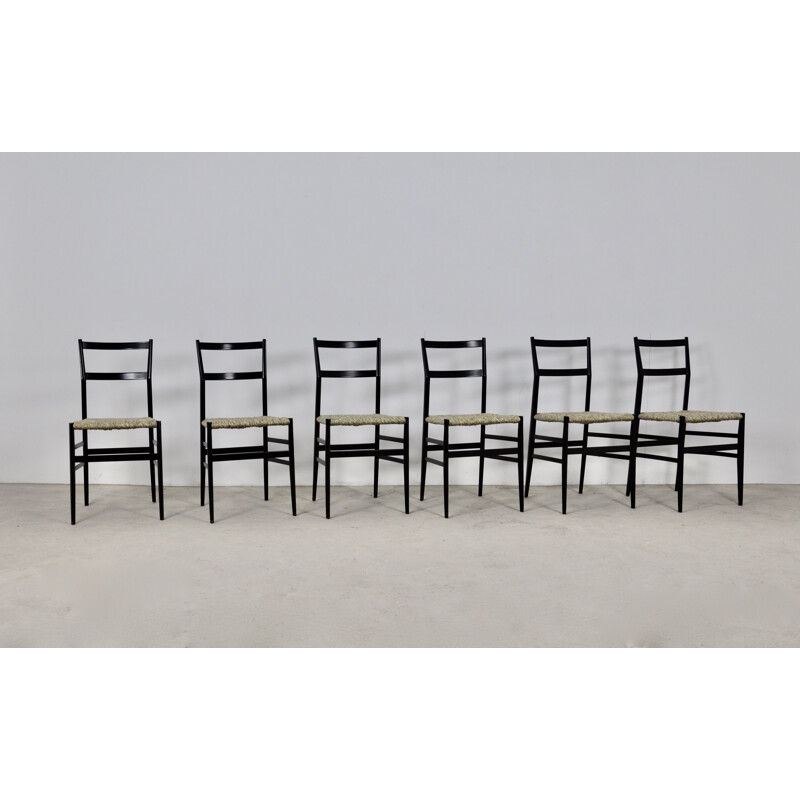 Conjunto de 6 cadeiras Superleggera vintage de Gio Ponti para Cassina, 1950