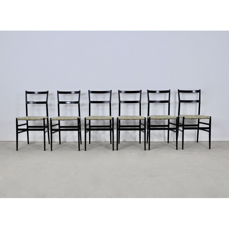 Ensemble de 6 chaises vintage Superleggera par Gio Ponti pour Cassina, 1950