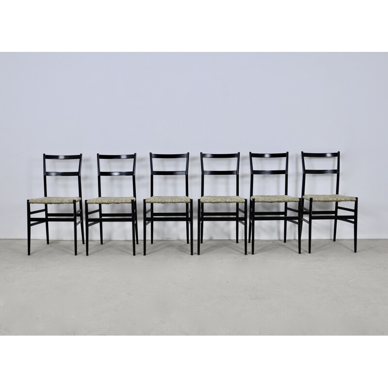 Conjunto de 6 cadeiras Superleggera vintage de Gio Ponti para Cassina, 1950