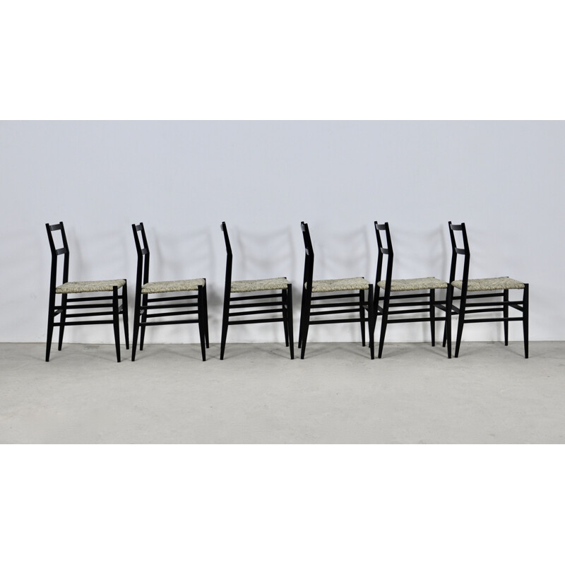 Set van 6 vintage Superleggera stoelen van Gio Ponti voor Cassina, 1950