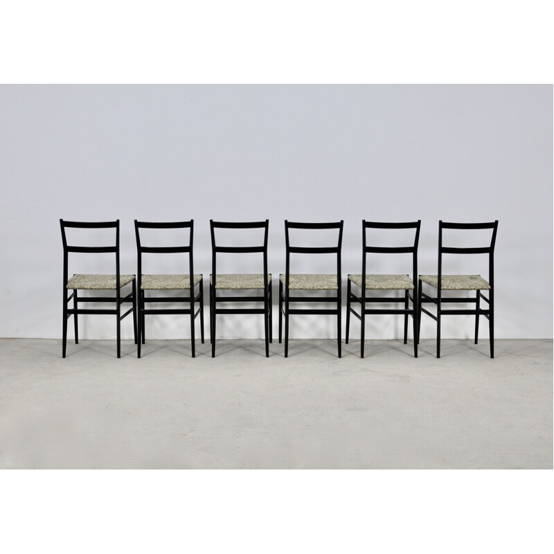 Ensemble de 6 chaises vintage Superleggera par Gio Ponti pour Cassina, 1950