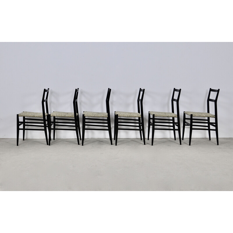 Ensemble de 6 chaises vintage Superleggera par Gio Ponti pour Cassina, 1950