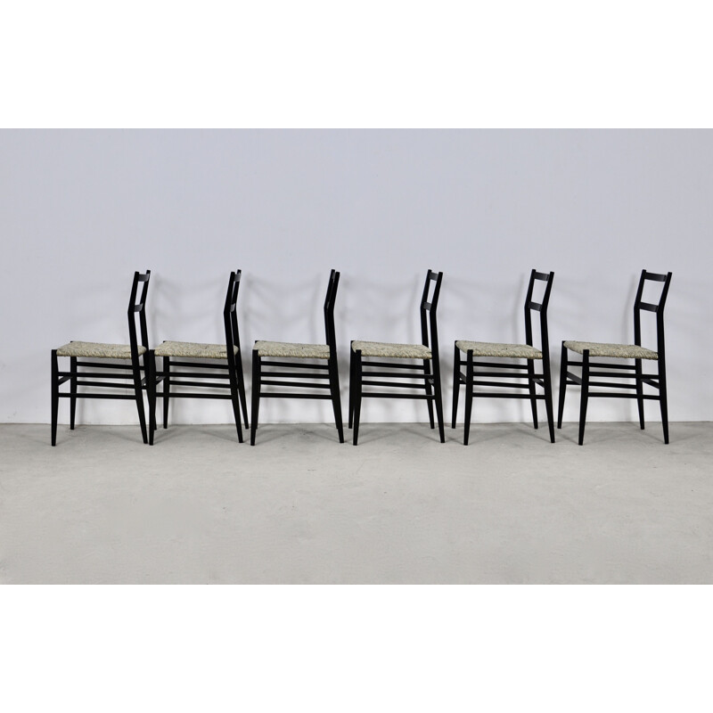 Conjunto de 6 cadeiras Superleggera vintage de Gio Ponti para Cassina, 1950