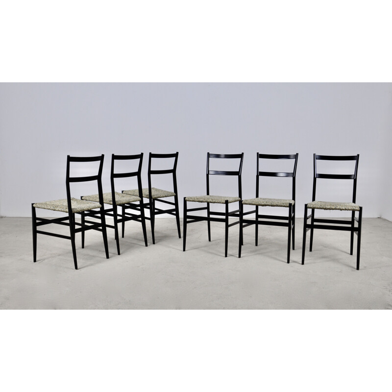 Ensemble de 6 chaises vintage Superleggera par Gio Ponti pour Cassina, 1950