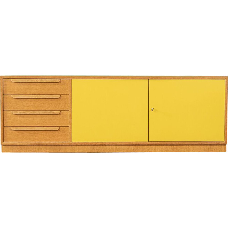 Vintage oak sideboard with two yellow doors by Wk Möbel, Germany 1960