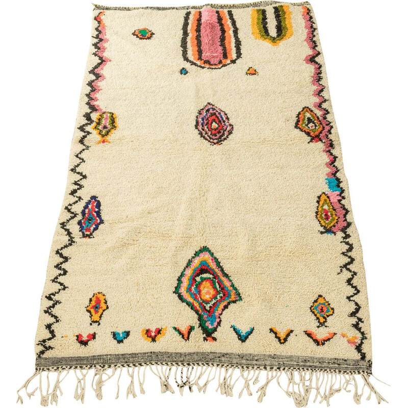 Vintage berber tapijt zeeschelpen in wol, Marokko