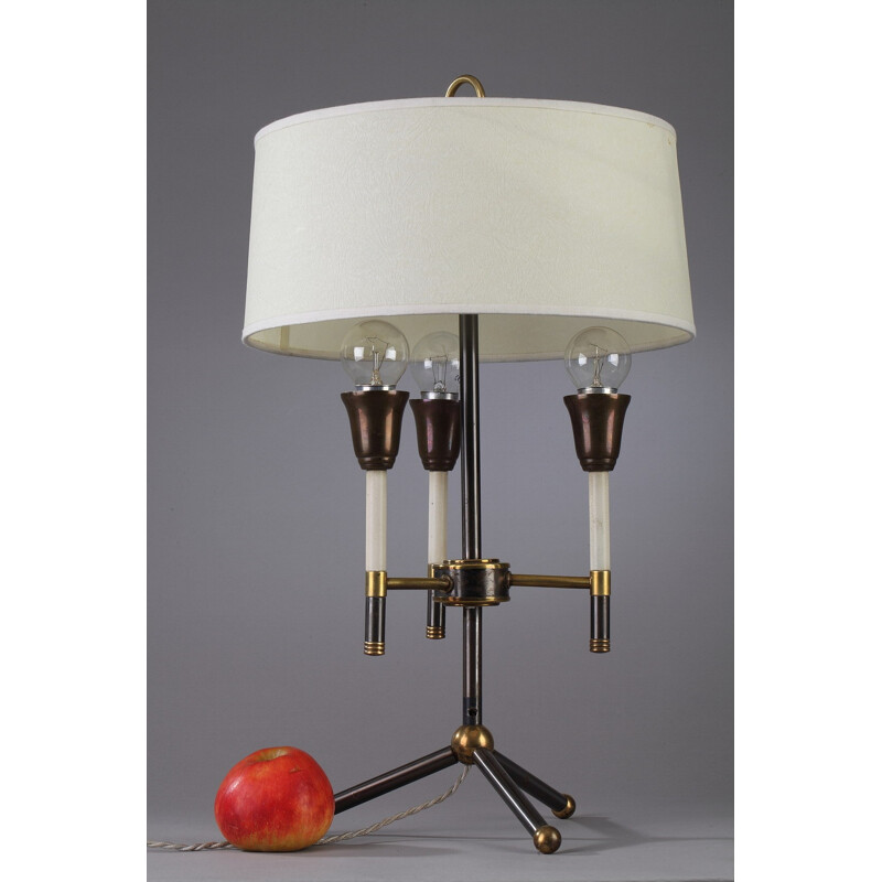 Modernist table lamp in black and golden lacquered metal - 1950s