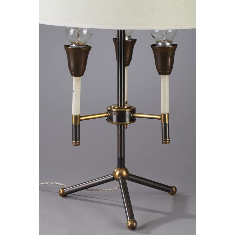 Lampe de table moderniste en métal laqué noir et doré -1950