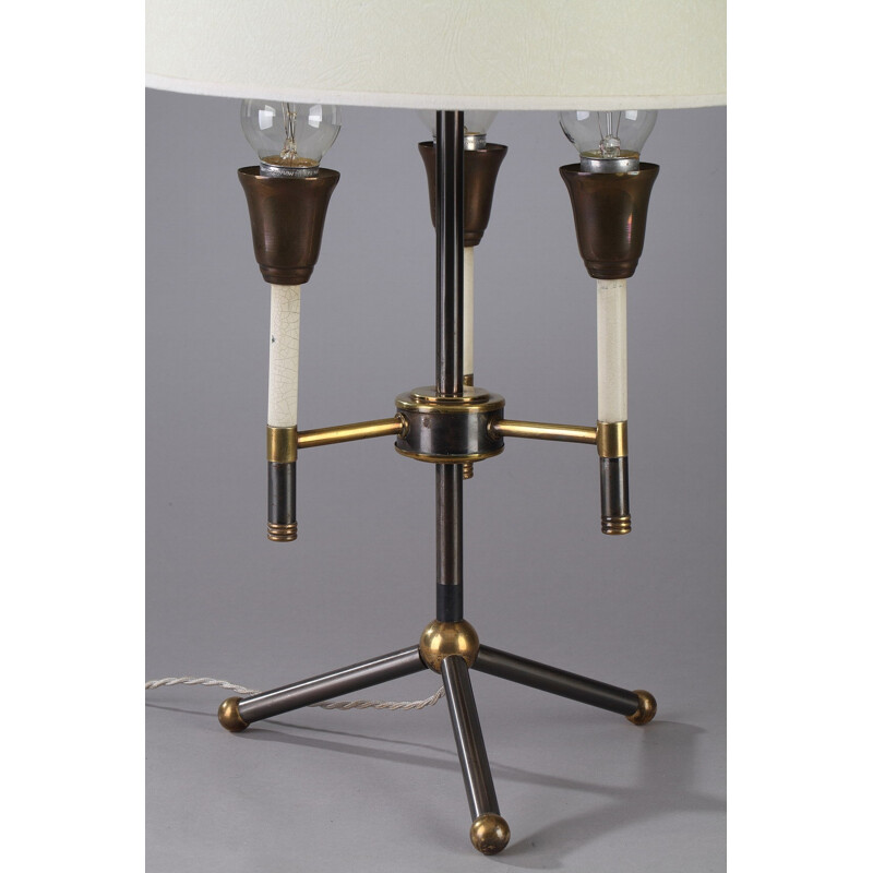 Modernist table lamp in black and golden lacquered metal - 1950s