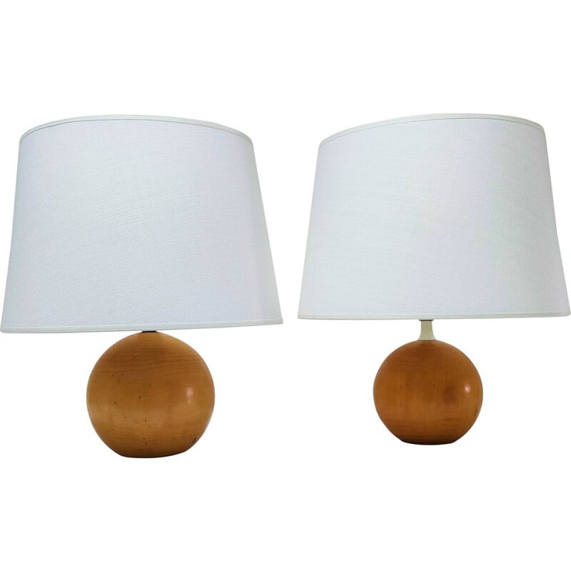 Pair of vintage solid wood ball lamps by Imt, Italy 1980-1990