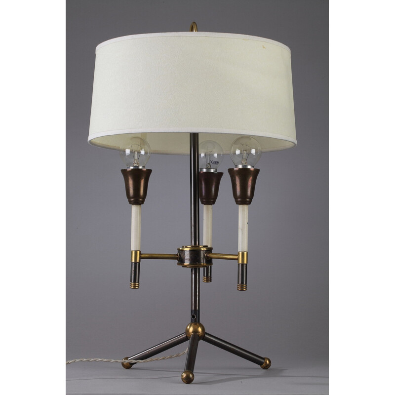 Modernist table lamp in black and golden lacquered metal - 1950s