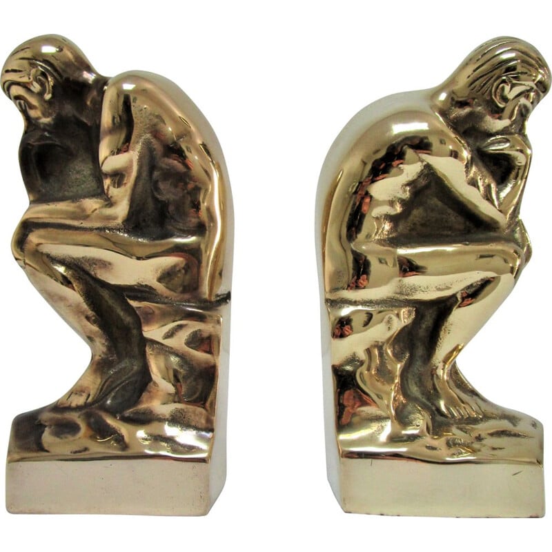 Pair of vintage bookends "The Thinker" in brass, 1980